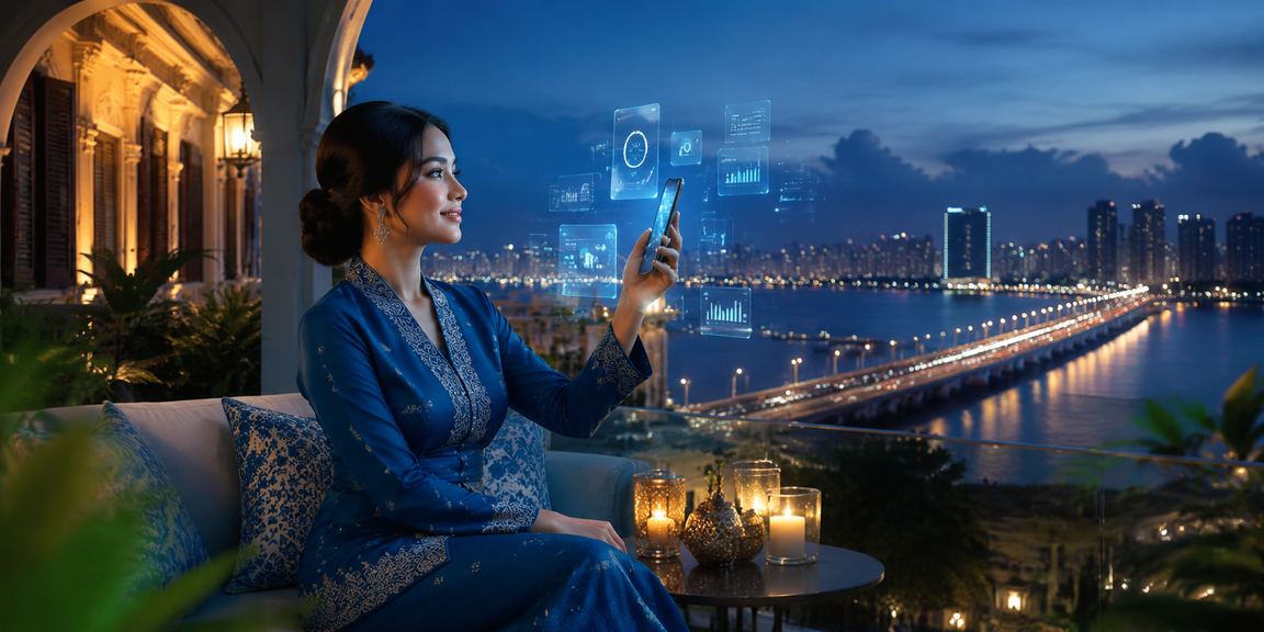 Wanita berbaju kurung menggunakan telefon untuk pertaruhan sukan di Johor